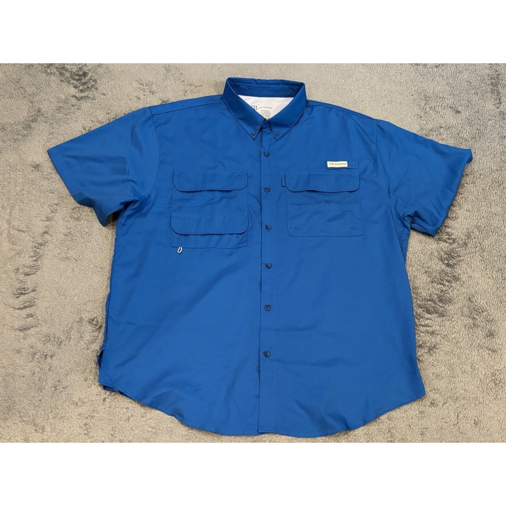 Bassdash Shirt Mens 2XL Blue UPF 50+ Fishing Vented Active Short Sleeve Outdoor